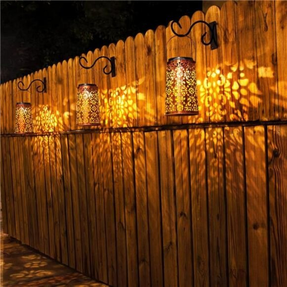 Solar Lanterns Outdoor Hanging Waterproof Metal Lights Patio Garden Tabletop - Picture 2 of 8
